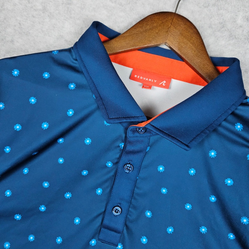 Redvanly Mens XXL Blue Polo Shirt Golf Performance Floral Print Athletic Stretch
